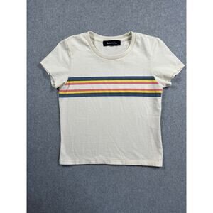 Reformation T-Shirt Baby Small Ivory Racing Stripe Cap Sleeve Pullover Tee